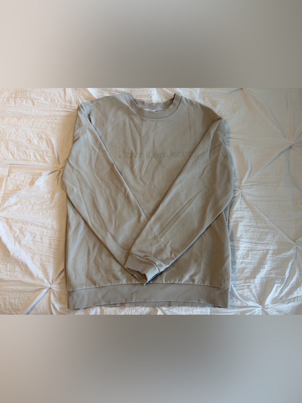 Calvin Klein Jeans Solid Gray Fleece Logo Crewneck Pullover Sweatshirt Men's L